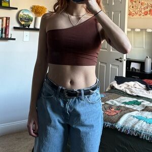 Brown One-Shoulder Crop Top